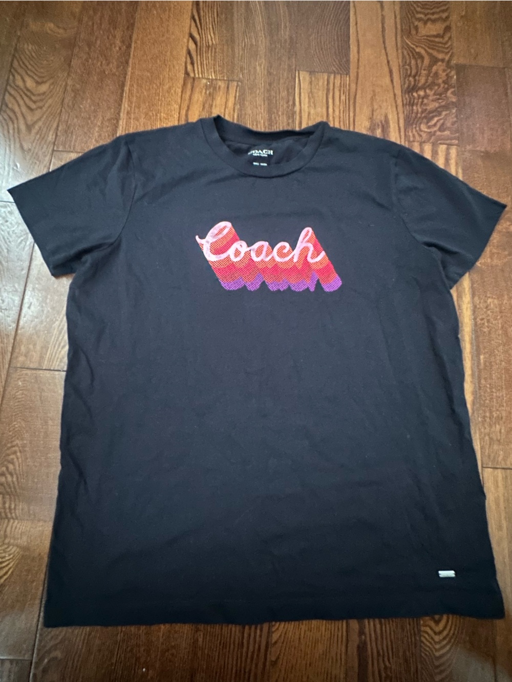 Coach Black Short-Sleeve Tee with Pink and Purple Gradient Logo